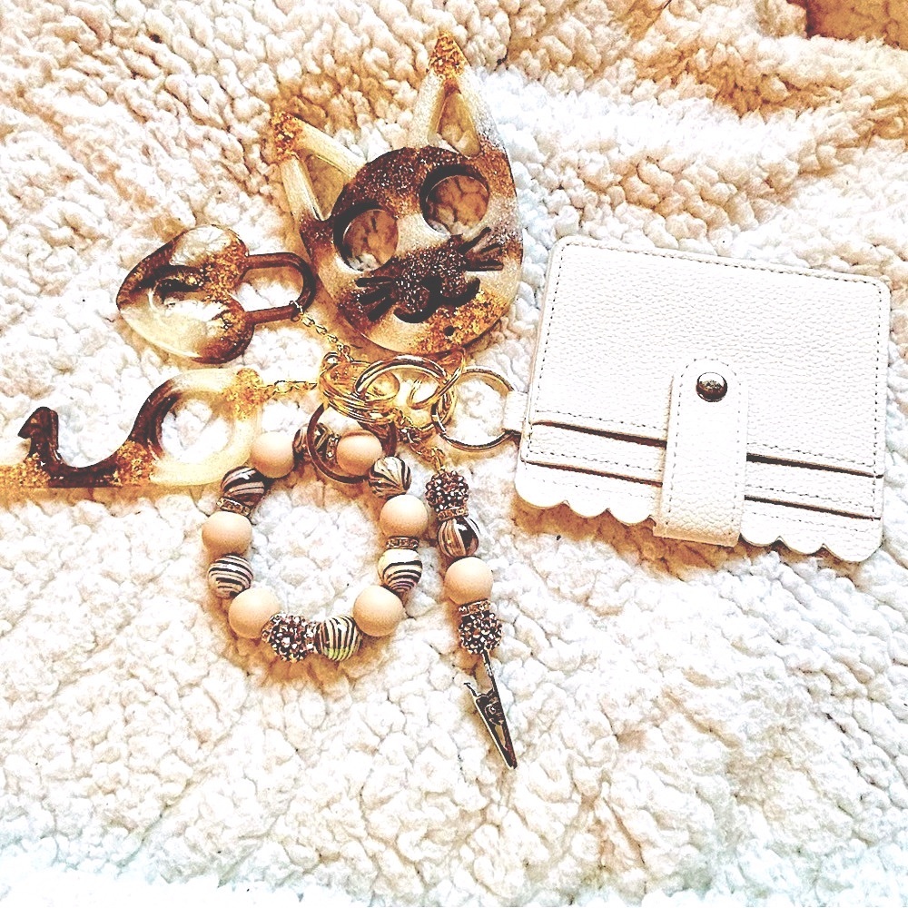 Gold Brown Cream Kitty self defense keychain